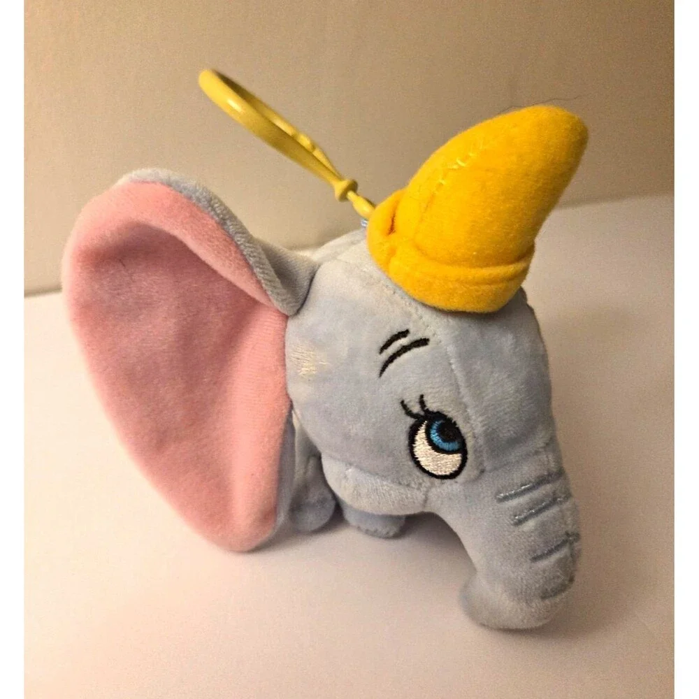 Adorable Disney Dumbo Plush Keychain Keyring Clip Gray Elephant with Yellow Hat